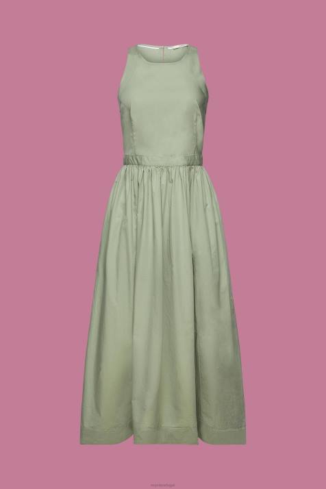 vestidos cáqui claro mulheres Esprit vestido midi de algodão NBHL184