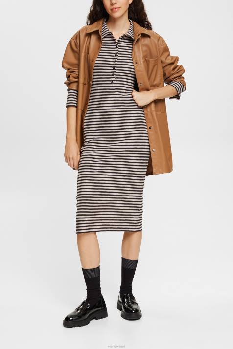 vestidos cinza claro mulheres Esprit vestido polo listrado NBHL434