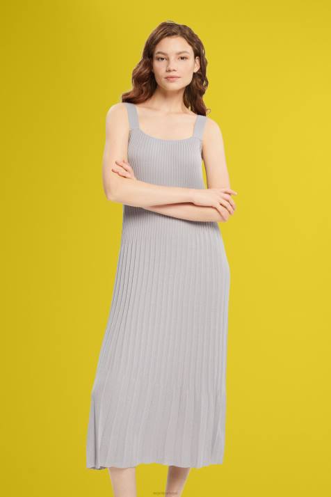 vestidos cinza médio mulheres Esprit vestido de alça plissado NBHL490