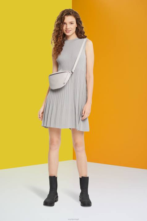 vestidos cinza médio mulheres Esprit vestido plissado e flare NBHL381