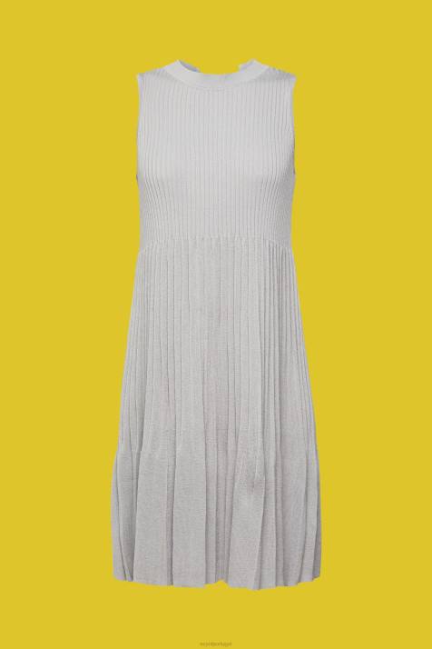 vestidos cinza médio mulheres Esprit vestido plissado e flare NBHL381