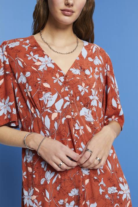 vestidos laranja coral mulheres Esprit vestido midi com estampa toda NBHL188