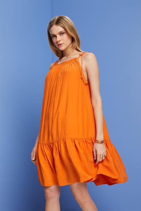 vestidos laranja mulheres Esprit vestido de tiras com bata, tencel NBHL116