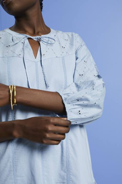 vestidos lavanda azul claro mulheres Esprit vestido bordado, 100% algodão NBHL187