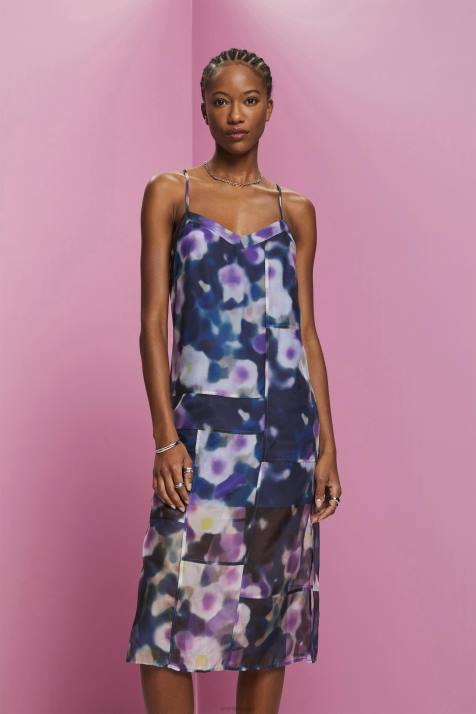 vestidos lavanda azul mulheres Esprit vestido midi organza estampado NBHL196