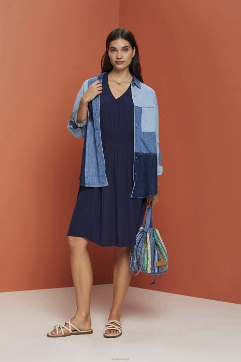 vestidos marinha mulheres Esprit mini vestido com cintura franzida NBHL228