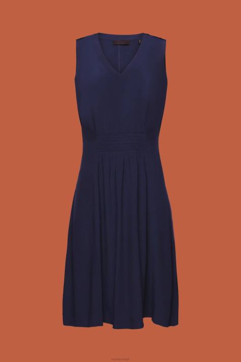 vestidos marinha mulheres Esprit mini vestido com cintura franzida NBHL228