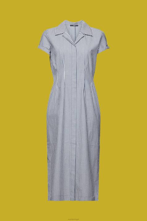 vestidos marinha mulheres Esprit vestido camisa seersucker, 100% algodão NBHL179