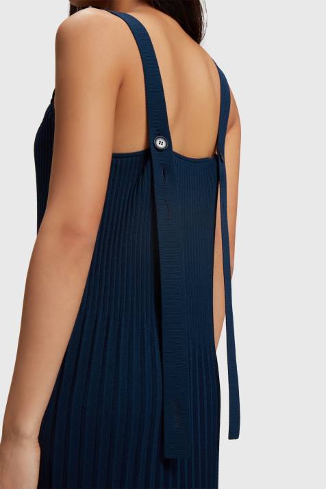 vestidos marinha mulheres Esprit vestido de alça plissado NBHL388