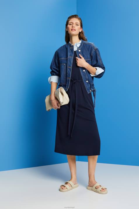 vestidos marinha mulheres Esprit vestido midi em jersey com cinto de amarração NBHL63