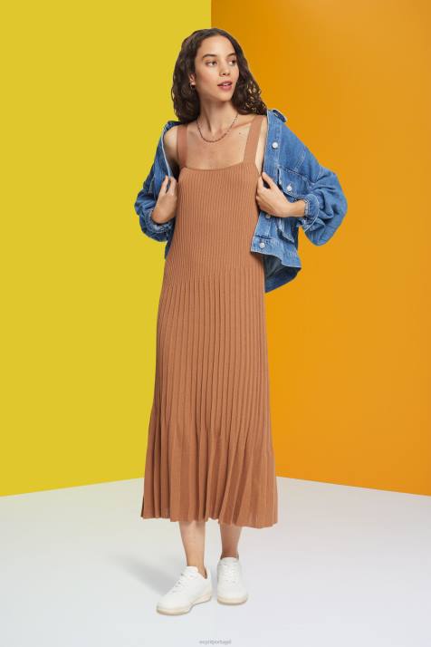 vestidos marrom mulheres Esprit vestido de alça plissado NBHL491