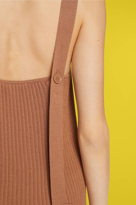 vestidos marrom mulheres Esprit vestido de alça plissado NBHL491