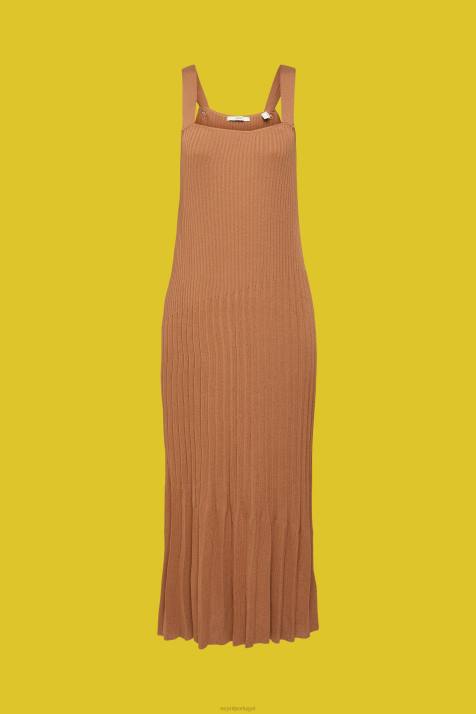 vestidos marrom mulheres Esprit vestido de alça plissado NBHL491