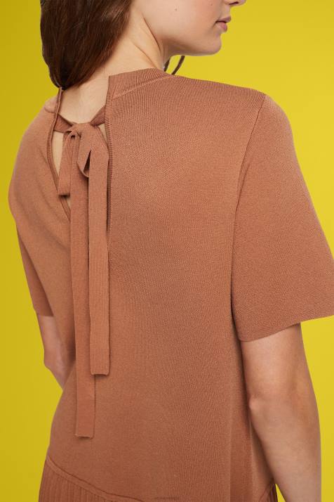 vestidos marrom mulheres Esprit vestido peplum plissado NBHL488