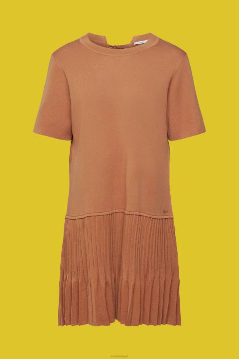 vestidos marrom mulheres Esprit vestido peplum plissado NBHL488