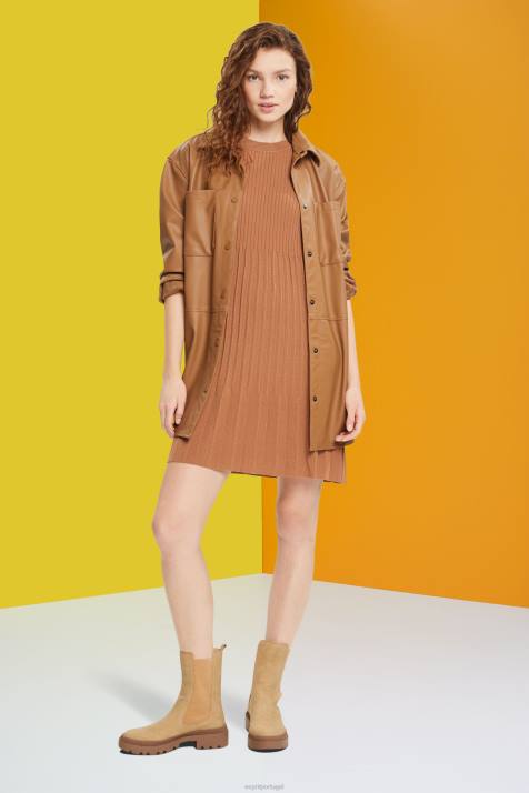 vestidos marrom mulheres Esprit vestido plissado e flare NBHL382