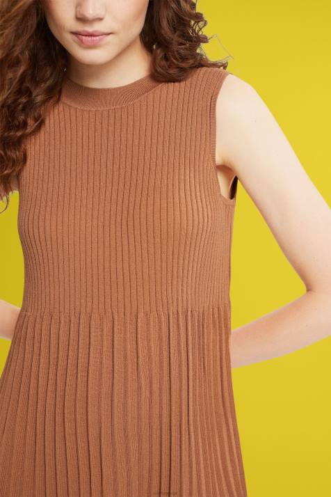 vestidos marrom mulheres Esprit vestido plissado e flare NBHL382