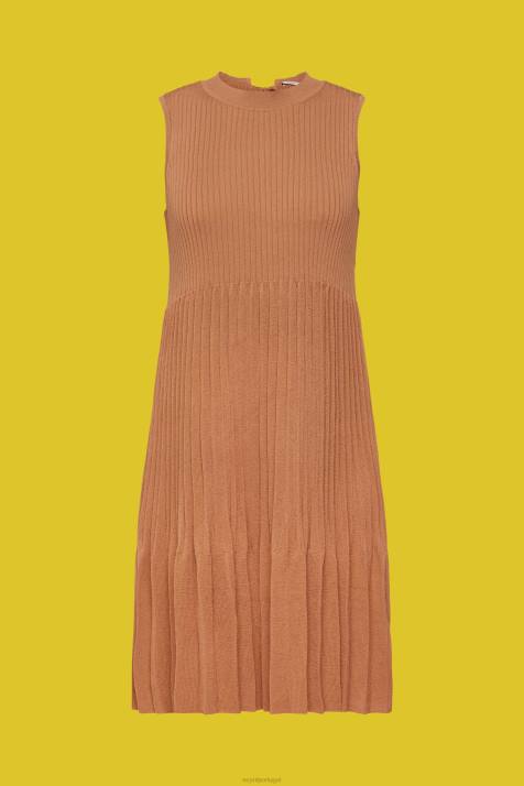 vestidos marrom mulheres Esprit vestido plissado e flare NBHL382