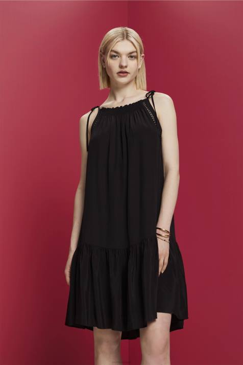 vestidos preto mulheres Esprit vestido de tiras com bata, tencel NBHL202
