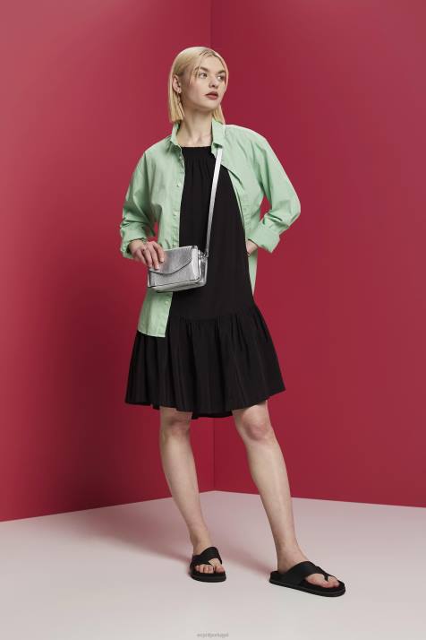 vestidos preto mulheres Esprit vestido de tiras com bata, tencel NBHL202