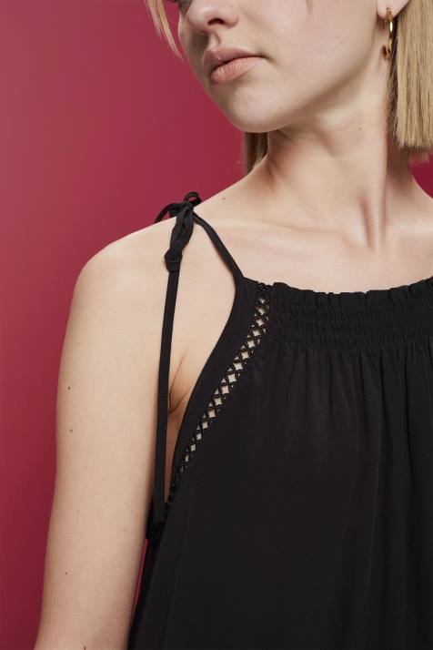 vestidos preto mulheres Esprit vestido de tiras com bata, tencel NBHL202