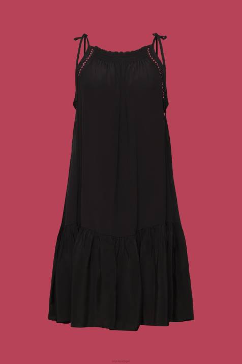 vestidos preto mulheres Esprit vestido de tiras com bata, tencel NBHL202