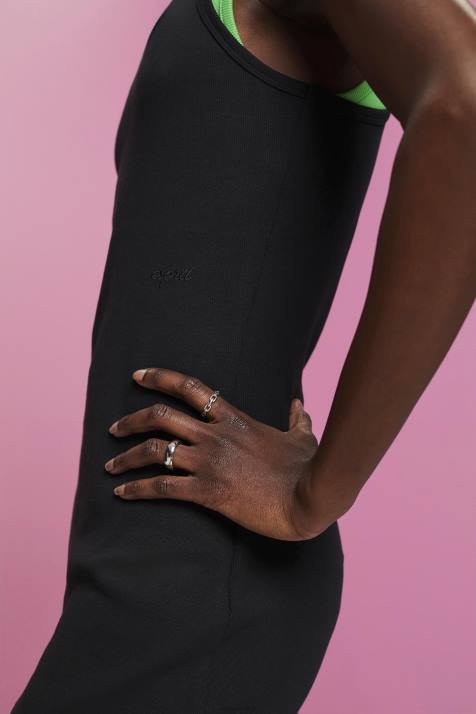 vestidos preto mulheres Esprit vestido em jersey canelado NBHL285