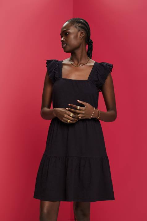 vestidos preto mulheres Esprit vestido jersey com mangas bordadas em renda NBHL59