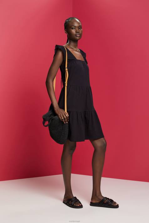 vestidos preto mulheres Esprit vestido jersey com mangas bordadas em renda NBHL59