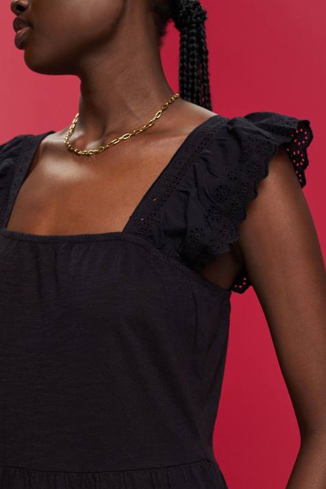vestidos preto mulheres Esprit vestido jersey com mangas bordadas em renda NBHL59