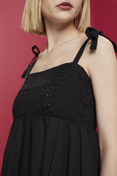 vestidos preto mulheres Esprit vestido midi com bordado, lenzing ecovero NBHL204
