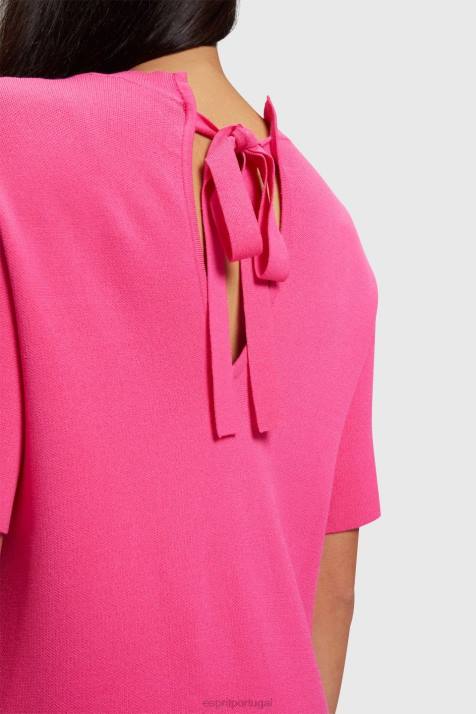 vestidos rosa fúcsia mulheres Esprit vestido peplum plissado NBHL380