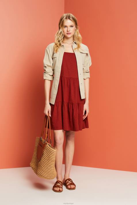 vestidos terracota mulheres Esprit vestido jersey com mangas bordadas em renda NBHL60
