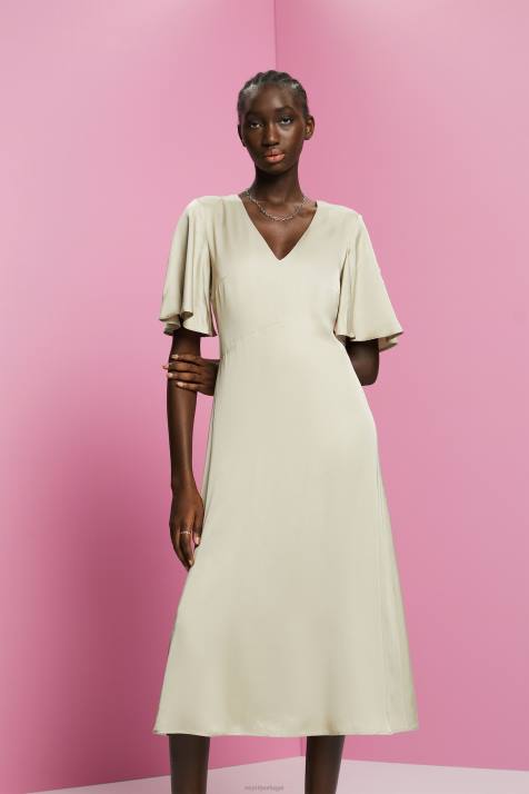 vestidos verde empoeirado mulheres Esprit vestido midi de cetim NBHL55