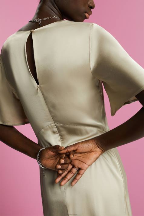 vestidos verde empoeirado mulheres Esprit vestido midi de cetim NBHL55