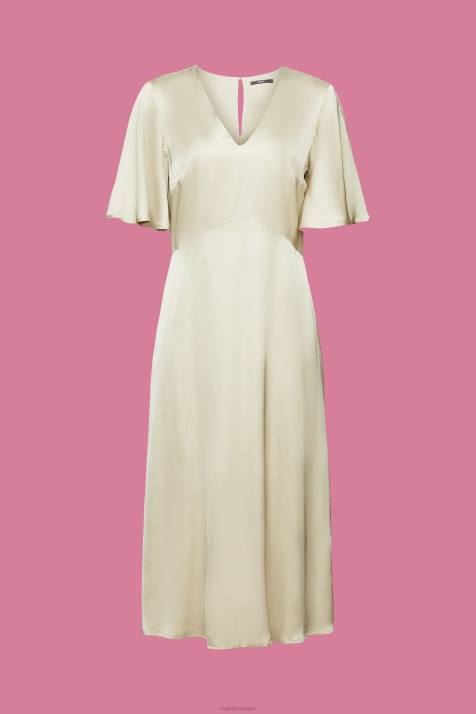 vestidos verde empoeirado mulheres Esprit vestido midi de cetim NBHL55