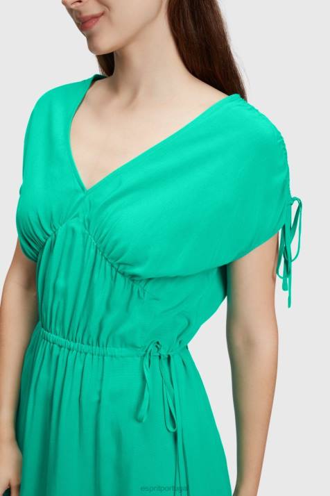 vestidos verde mulheres Esprit vestido de seda rayon com babado e decote em v NBHL453