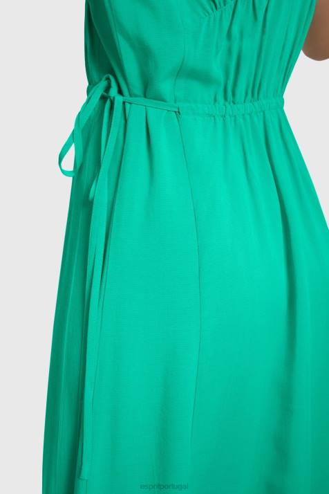 vestidos verde mulheres Esprit vestido de seda rayon com babado e decote em v NBHL453