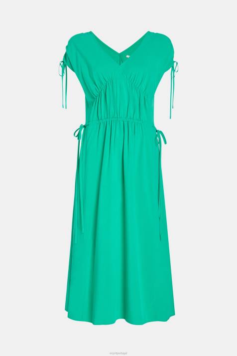 vestidos verde mulheres Esprit vestido de seda rayon com babado e decote em v NBHL453